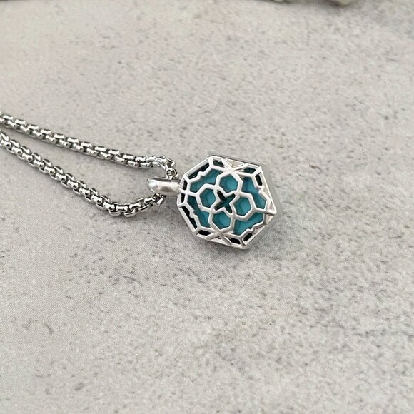 Kendra Scott Teo Turquoise Pendant Adjustable Slider Bead Necklace Rhodium 30" - Picture 4 of 6